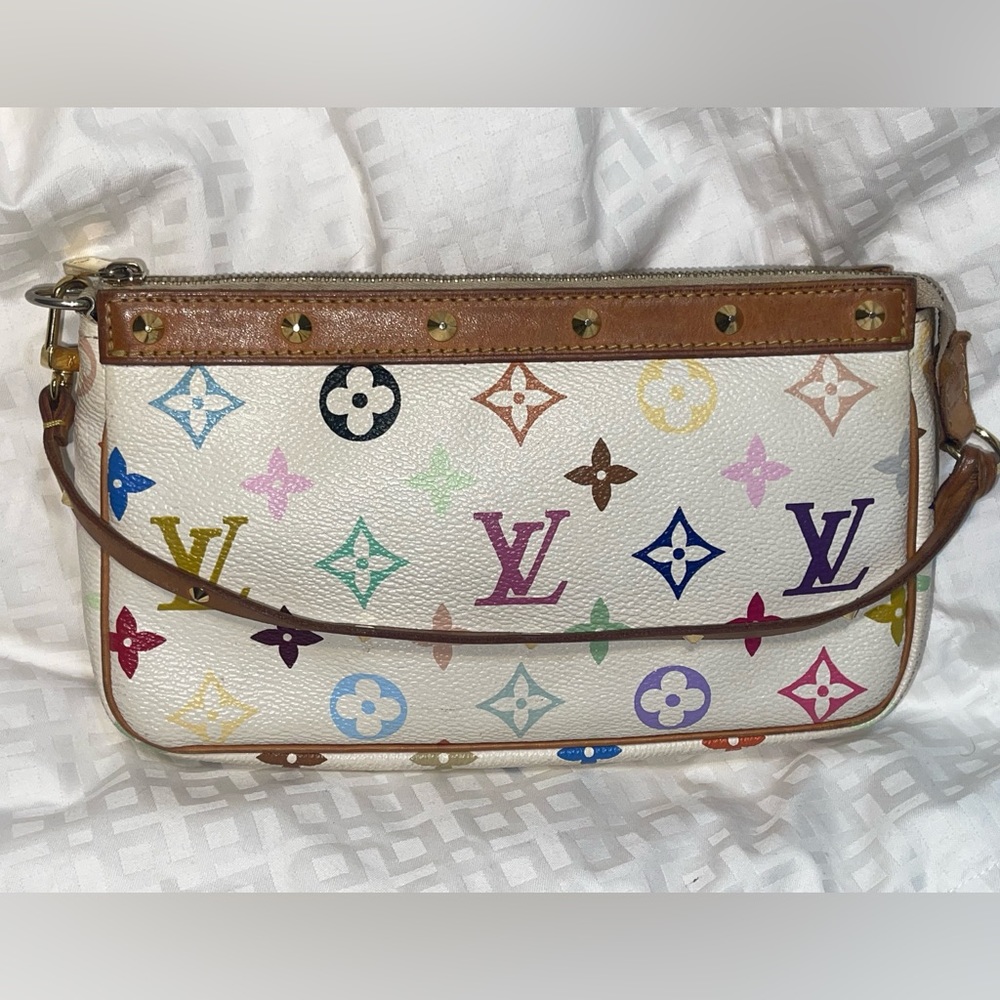 Louis Vuitton Rare White Monogram Multicolor Pochette Accessoires Bag